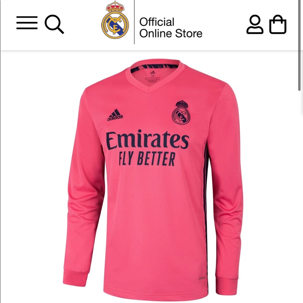 Mens Real Madrid Away Shirt 20/21 Pink Long Sleeve